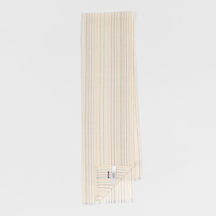 Écharpe Blanc Cassé à Rayures Cousues en Coton - Paul Smith