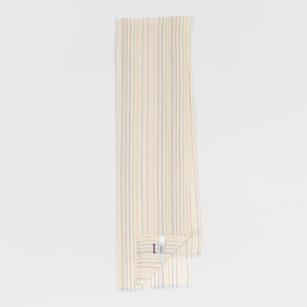 Écharpe Blanc Cassé à Rayures Cousues en Coton - Paul Smith