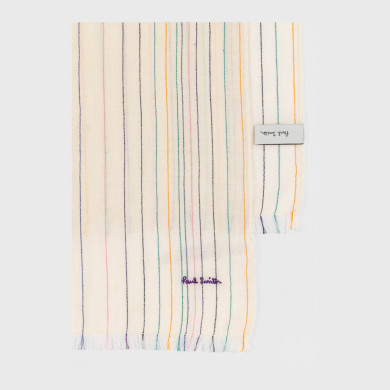 Écharpe Blanc Cassé à Rayures Cousues en Coton - Paul Smith