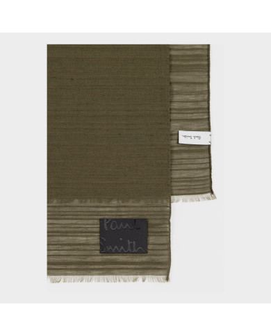 Khaki Scarf with Gradient Stripe Detail in Cotton Blend - Paul Smith