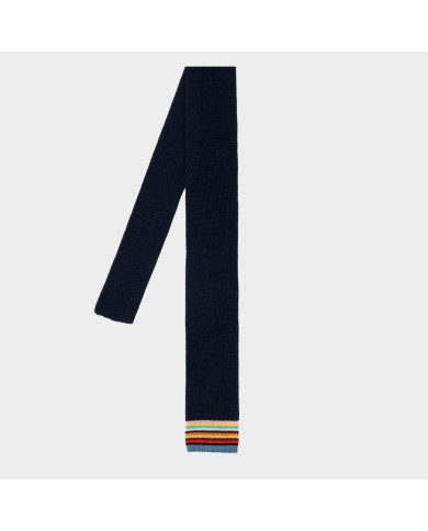 Navy knitted cotton tie with signature striped tip - Paul Smith