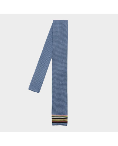 Blue Knitted Cotton Tie with 'Signature Stripe' Tip - Paul Smith