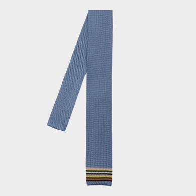 Cravate bleue en coton tricoté avec pointe 'Signature Stripe' - Paul Smith