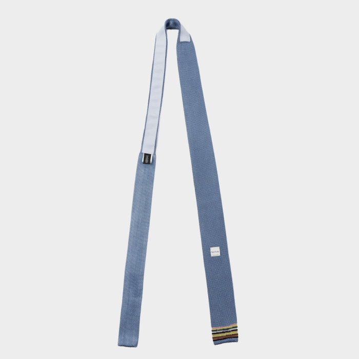 Blue Knitted Cotton Tie with 'Signature Stripe' Tip - Paul Smith