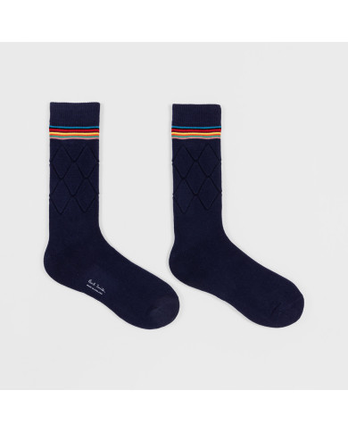 Tonal Navy Argyle Socks - Paul Smith
