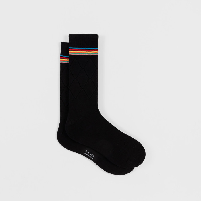 Tonal Navy Argyle Socks black - Paul Smith