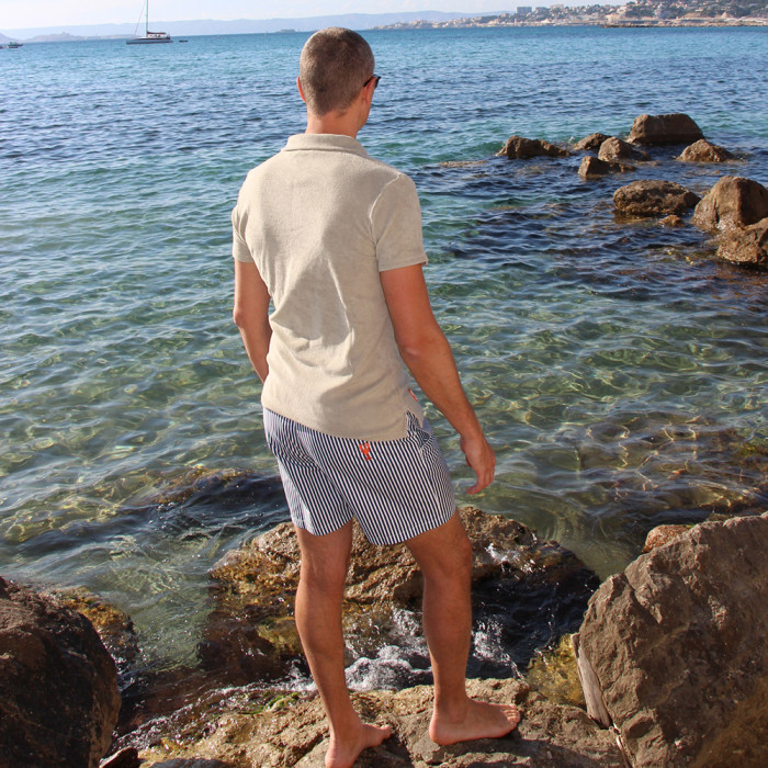 Light khaki terry toweling polo shirt 100% cotton