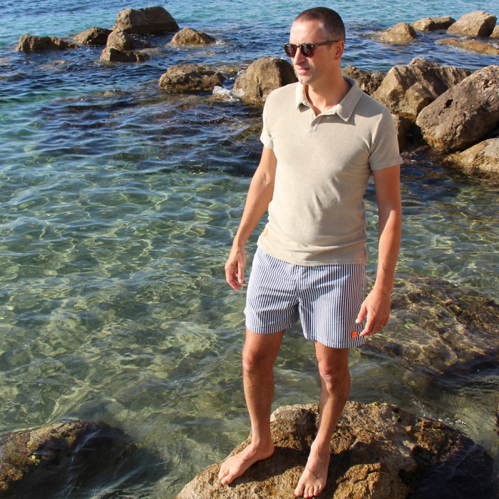 Light khaki terry toweling polo shirt 100% cotton