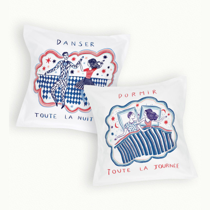 2 taies d'oreiller danser dormir - 65 x 65 cm