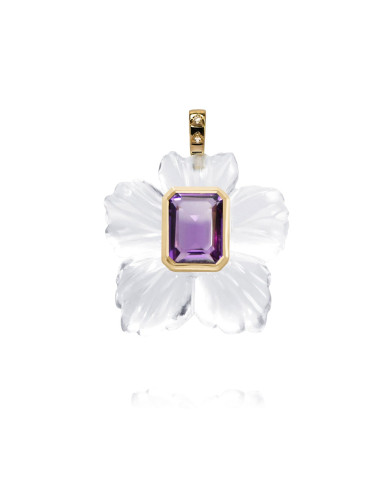 Rock Crystal and Amethyst Flower Pendant