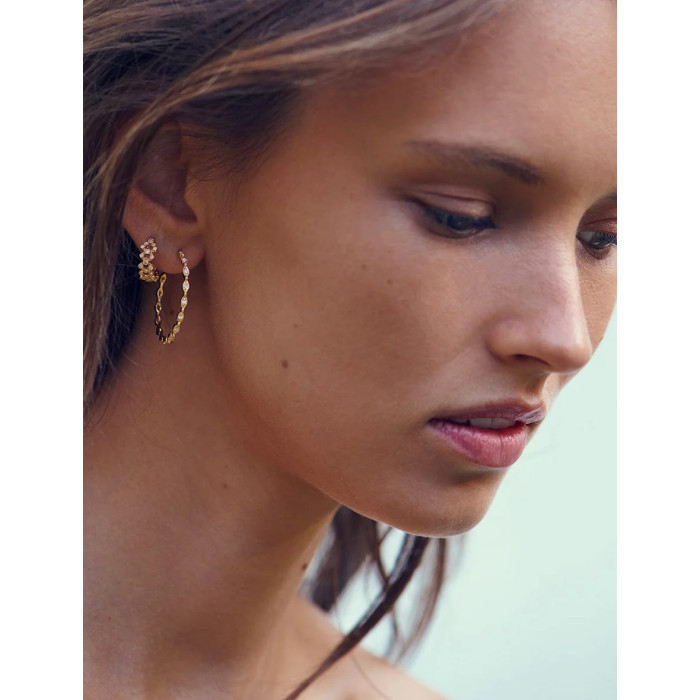 Boucles d'oreilles Yasmine créoles petit modèle or et diamants