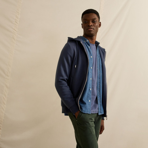 Navy hoodie - cotton and recycled polyester - Mesnil model