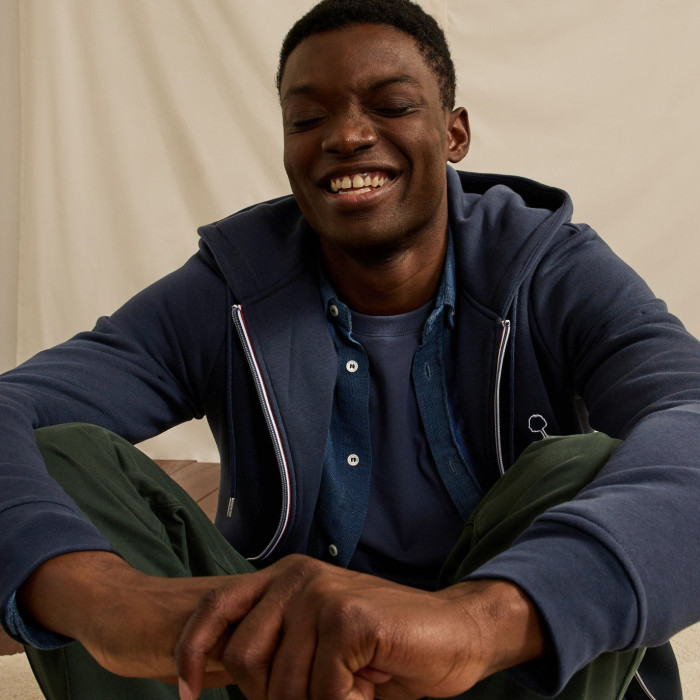 Navy hoodie - cotton and recycled polyester - Mesnil model Navy hoodie - cotton and recycled polyester - Mesnil model