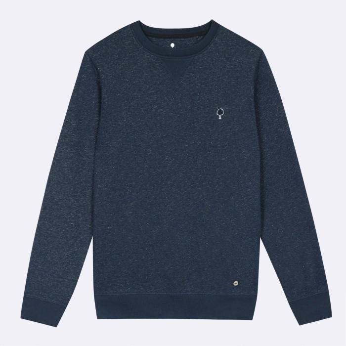 Navy round neck sweatshirt cotton and recycled cotton - Donon model