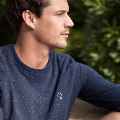 Navy round neck sweatshirt cotton and recycled cotton - Donon model