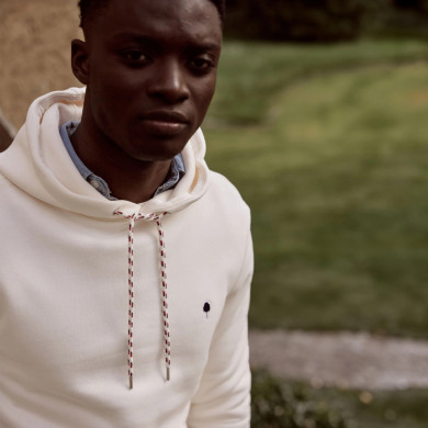 Sweat à capuche écru coton et polyester recyclé - modèle Dirac