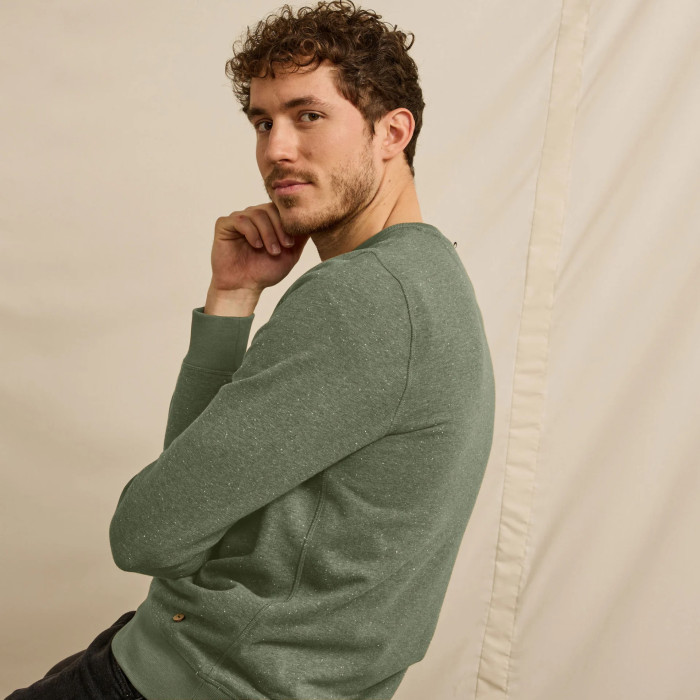 Khaki round neck sweatshirt cotton and recycled cotton - Donon model