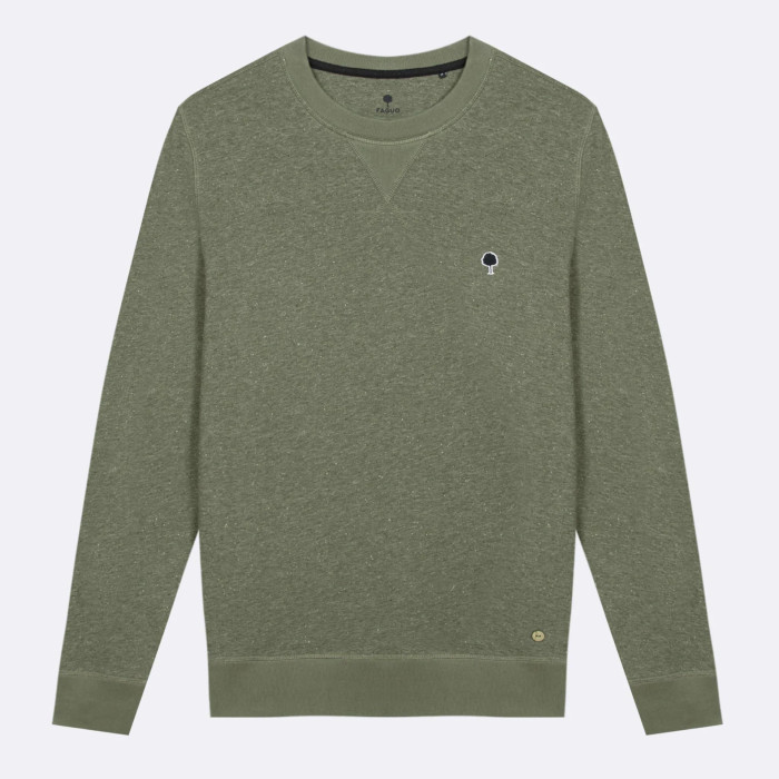 Khaki round neck sweatshirt cotton and recycled cotton - Donon model