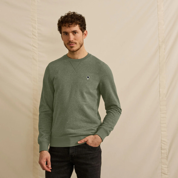Sweat col rond kaki coton et coton recyclé - modèle Donon Sweat col rond kaki coton et coton recyclé - modèle Donon