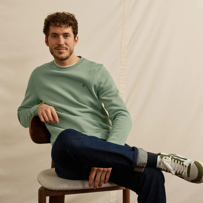 Sweat col rond kaki coton & coton recyclé - modèle DONZY