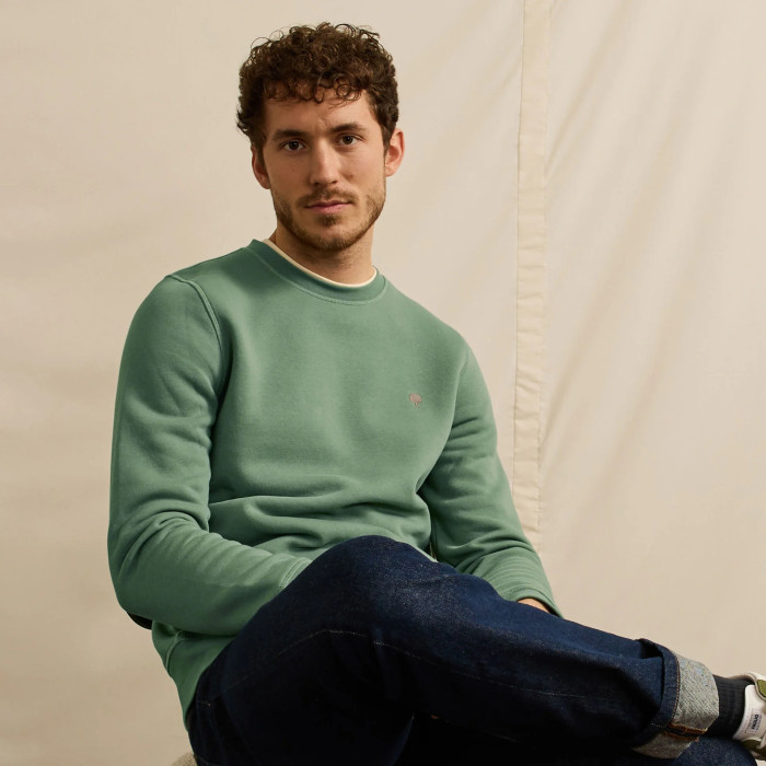 Sweat col rond kaki coton & coton recyclé - modèle DONZY