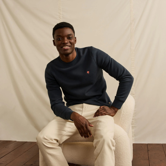 Sweat col rond bleu marine coton & coton recyclé - modèle DONZY