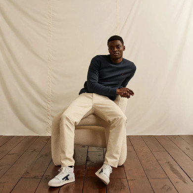 Sweat col rond bleu marine coton & coton recyclé - modèle DONZY