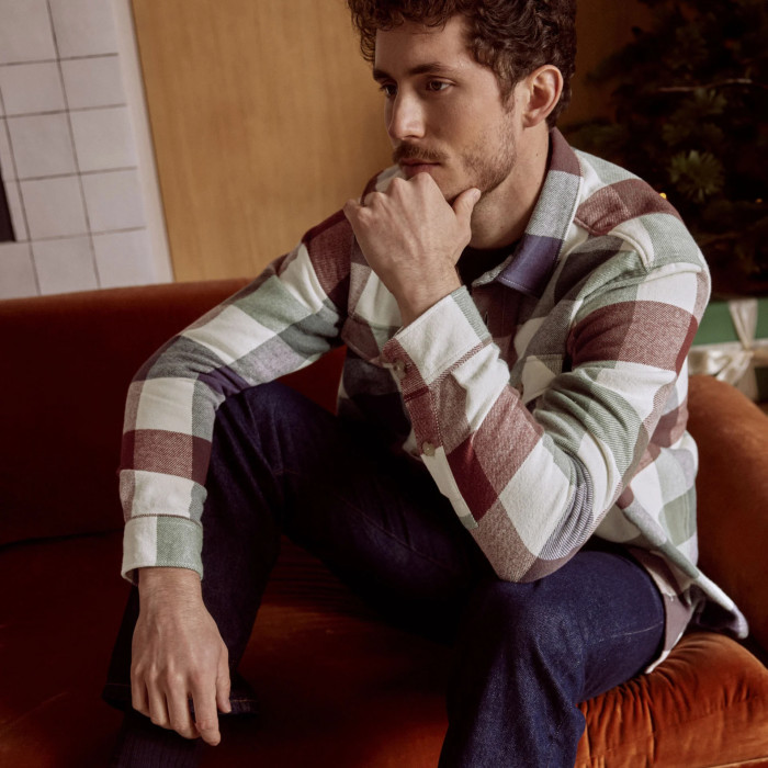 Ecru & navy & terracotta classic shirt cotton - FLAVIGNY model