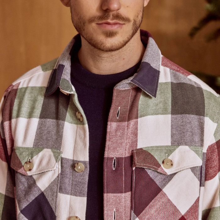 Ecru & navy & terracotta classic shirt cotton - FLAVIGNY model