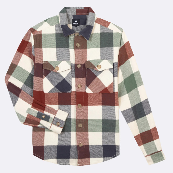 Ecru & navy & terracotta classic shirt cotton - FLAVIGNY model