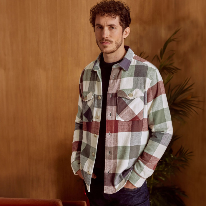 Ecru & navy & terracotta classic shirt cotton - FLAVIGNY model