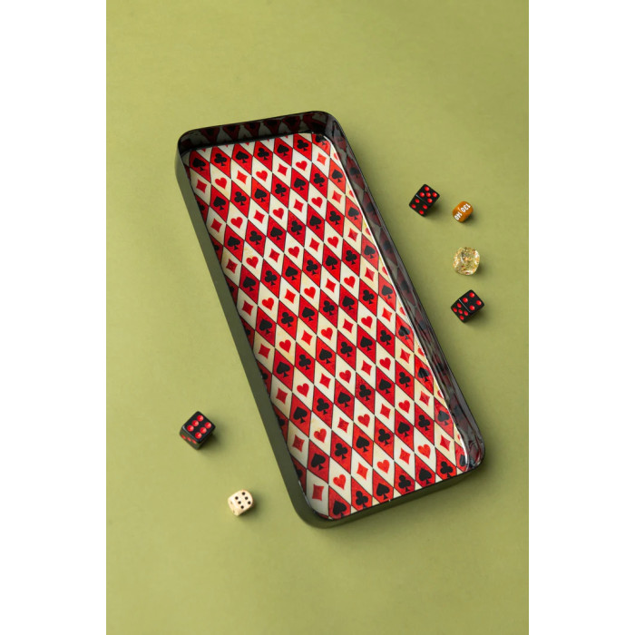 Plateau Rectangulaire - Playing Cards Red - 13 x 29 cm - Varnished metal