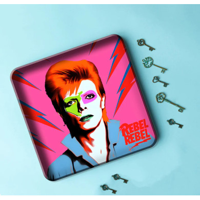 Plateau Carré - Pop Art David Bowie - 30 x 30 cm - Métal verni Plateau Carré - Pop Art David Bowie - 30 x 30 cm - Métal verni