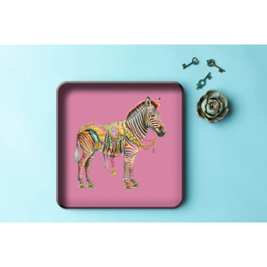 Plateau Carré - Circus Zebra - 30 x 30 cm - Métal verni Plateau Carré - Circus Zebra - 30 x 30 cm - Métal verni