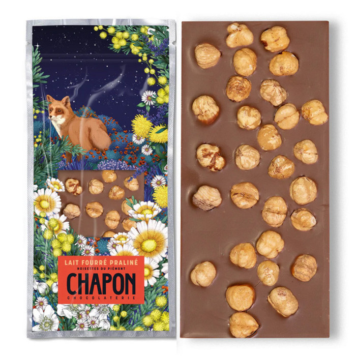 Chocolat au lait fourrée praliné noisettes entières du Piémont