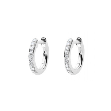 Si Joli Mini Creole Boucles d'oreilles créole or blanc pavé diamants 0.096 ct Si Joli Mini Creole Boucles d'oreilles créole or blanc pavé diamants 0.096 ct