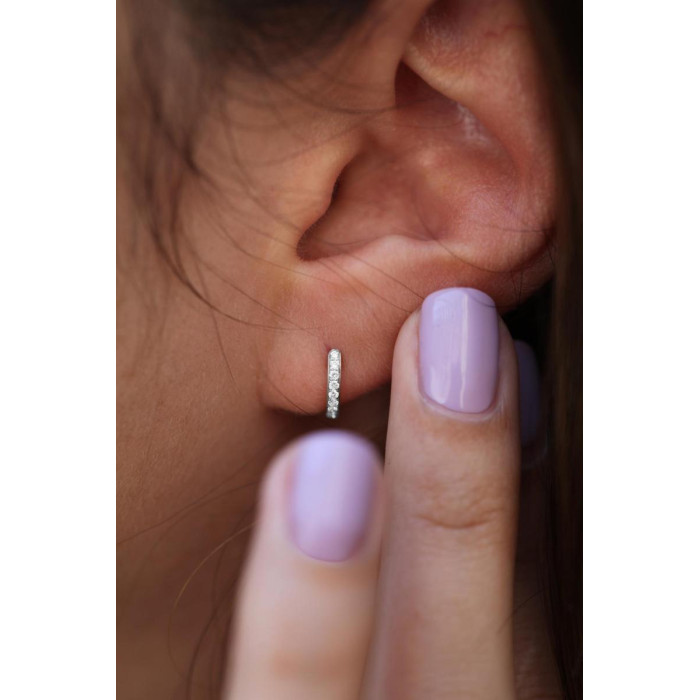 Si Joli Mini Creole Boucles d'oreilles créole or blanc pavé diamants 0.096 ct