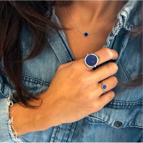 Lapis white gold disc ring - size 54 Lapis white gold disc ring - size 54