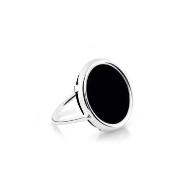 Black onyx white gold disc ring - size 56 Black onyx white gold disc ring - size 56