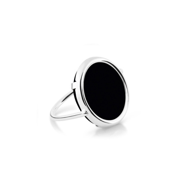 Black onyx white gold disc ring - size 56 Black onyx white gold disc ring - size 56