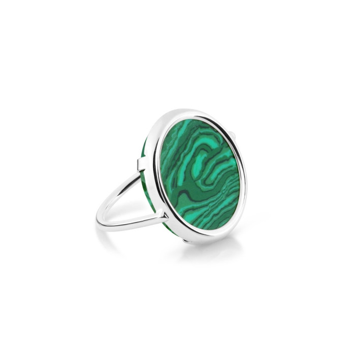 Ever malachite white gold disc ring - size 56