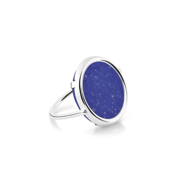 Lapis white gold disc ring - size 56