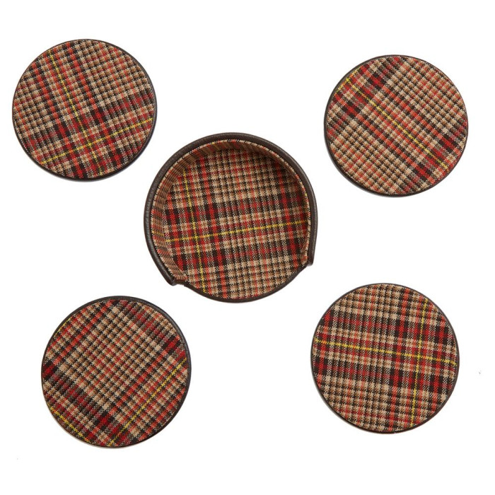 WM Brown Set of 4 Coasters with Case