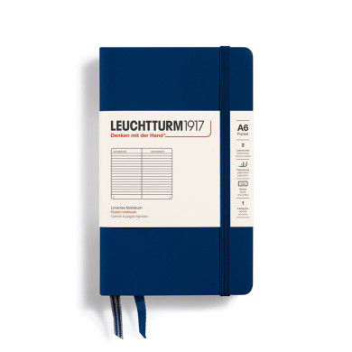 Carnet A6 rigide pocket ligné bleu marine