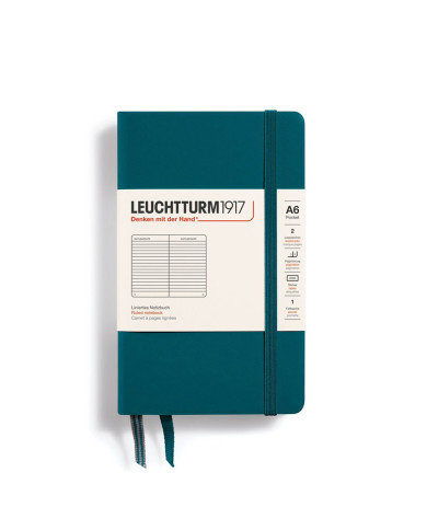 Carnet A6 rigide pocket ligné vert pacifique