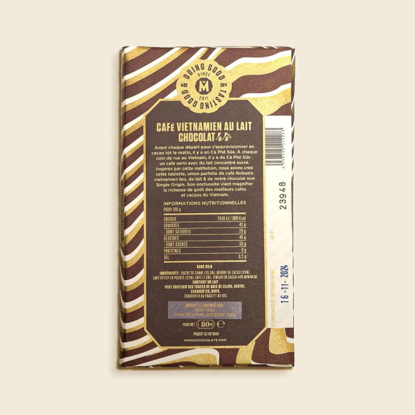 Chocolat Café Vietnamien au lait 44% 80g Chocolat Café Vietnamien au lait 44% 80g