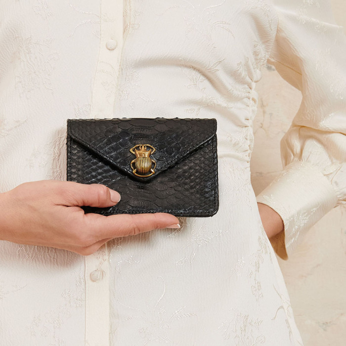 Porte Cartes Python Alex Noir Scarabee Or