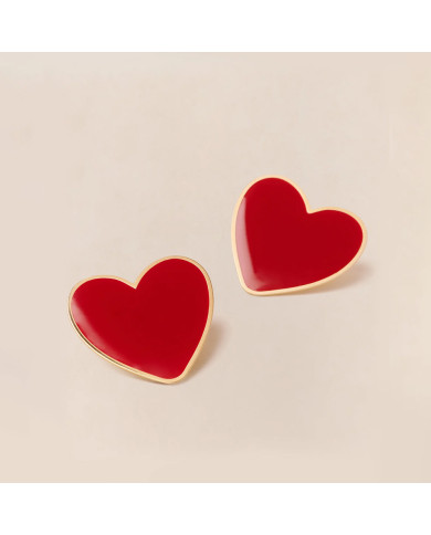 Boucles d'oreilles Big Love grand cœur rouge - dorées à l'or fin 24 carats Boucles d'oreilles Big Love grand cœur rouge - dorées à l'or fin 24 carats
