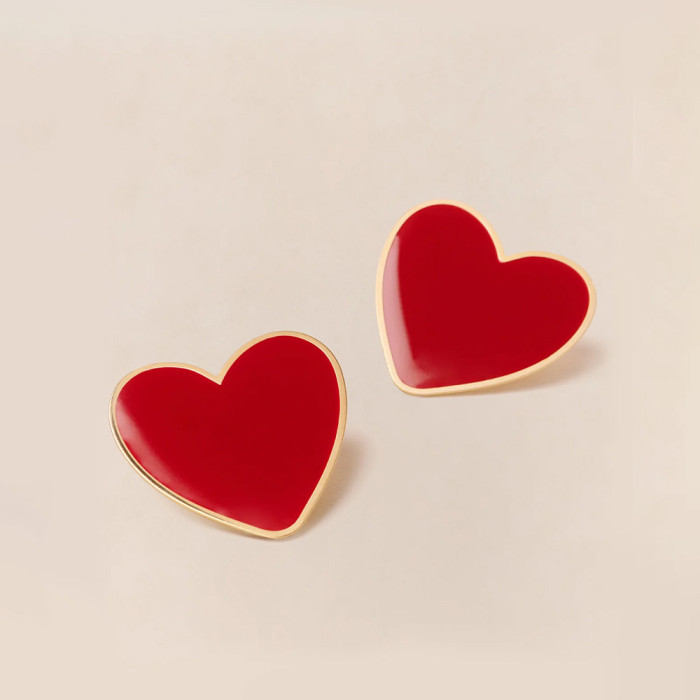 Boucles d'oreilles Big Love grand cœur rouge - dorées à l'or fin 24 carats