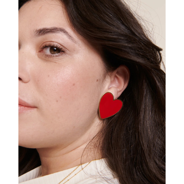 Boucles d'oreilles Big Love grand cœur rouge - dorées à l'or fin 24 carats Boucles d'oreilles Big Love grand cœur rouge - dorées à l'or fin 24 carats